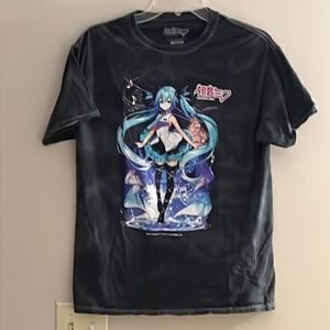 Girls Anime Style Graphic Tee Black/Gray Tie Dye Size Medium